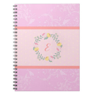 Carnet Girl Pastel rose et lavande monogramme floral