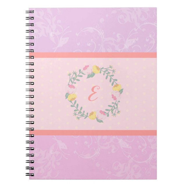 Carnet Girl Pastel rose et lavande monogramme floral (Devant)