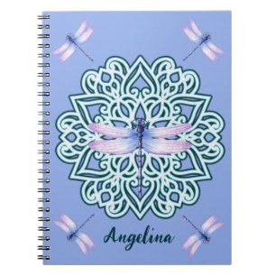 Carnet Girl Purple Dragonfly Mandala Monogramme Nom