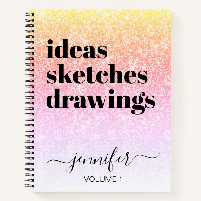 Carnet Girl Rose Rainbow Parties scintillant Votre nom Sk (Devant)