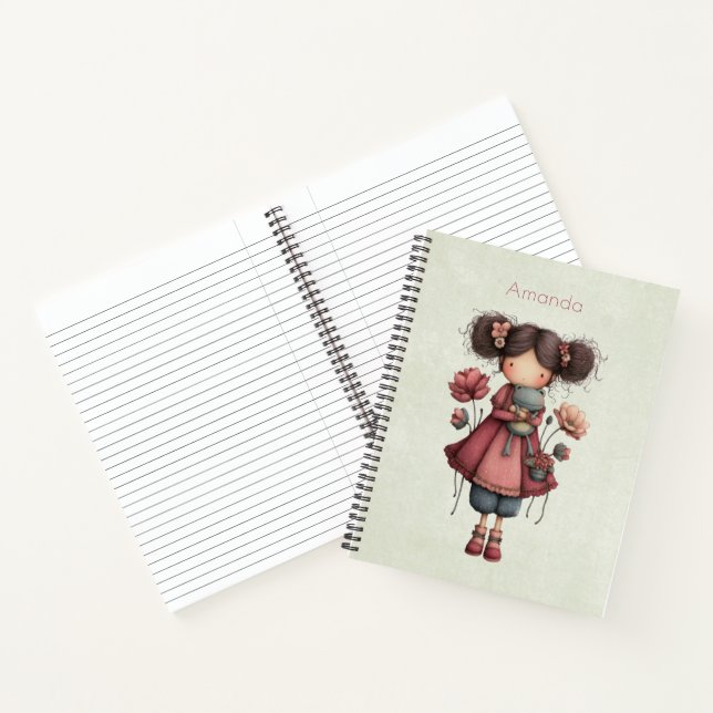 Carnet Girl with A Frog Doll Cute Whimsical (Intérieur)