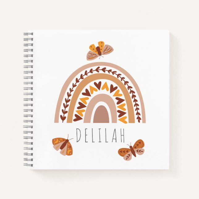 Carnet Girls Cute Boho Rainbow Kids Nom personnalisé (Devant)