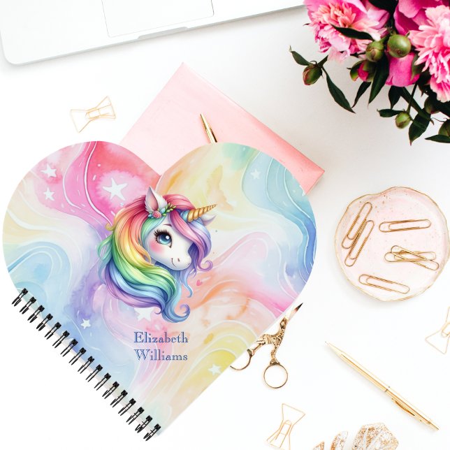 Carnet Girls Cute Rainbow Unicorn Nom personnalisé (Créateur téléchargé)