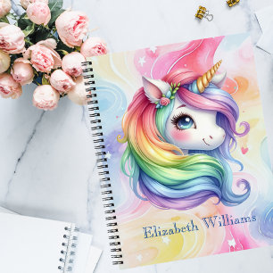 Carnet Girls Cute Rainbow Unicorn Nom personnalisé