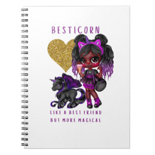 Carnet Girls Friend Cadeau Black Unicorn Besticorn Magie