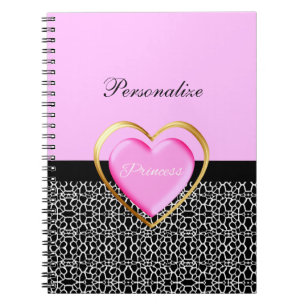 Carnet Girls Rose Black Princess Giraffe Imprimer et nom