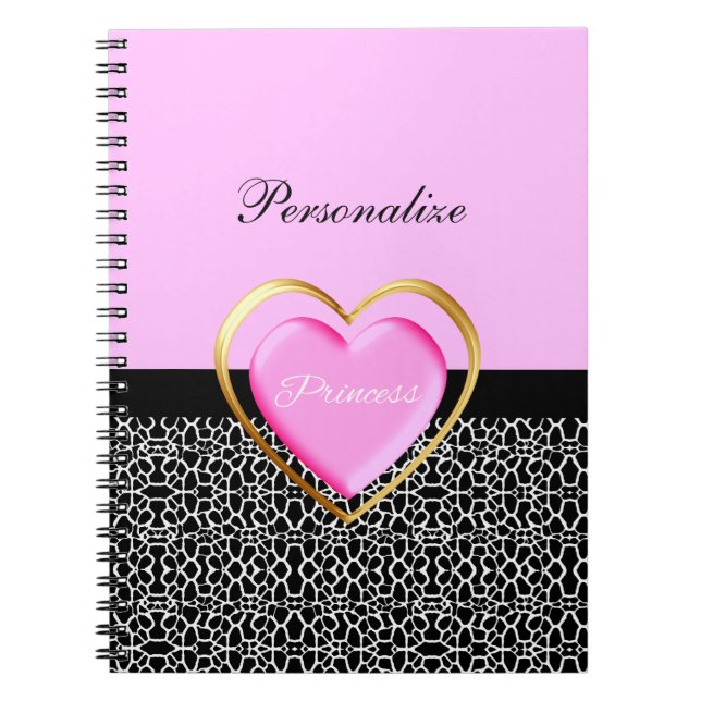 Carnet Girls Rose Black Princess Giraffe Imprimer et nom (Devant)