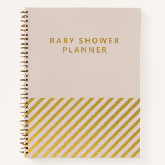 Carnet Girls Rose Gold Foil Stripes Baby shower Planifica (Devant)