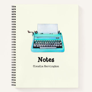 Carnet Girly Aqua Typewriter Retro 60s Cute Personnalisée