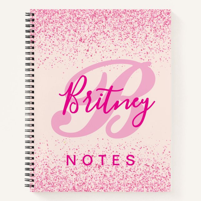 Carnet Girly Blush Pink Sparkle Monogram Name (Devant)