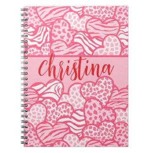 Carnet Girly Blush Rose mignon Animal Imprimer Coeurs Nom