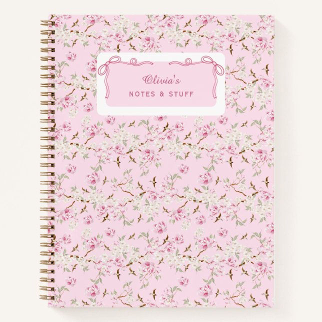 Carnet Girly Floral Pink Bow Coquette Custom (Devant)