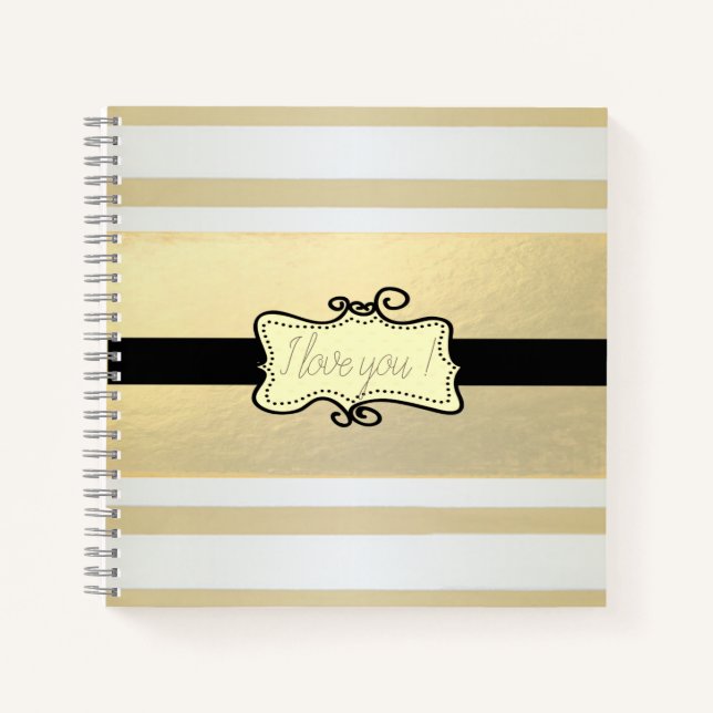 Carnet Girly Modern Gold Stripes, Je T'Aime (Devant)