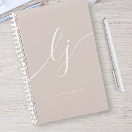 Carnet Girly Monogram Calligraphy Rose Ivory Script Name