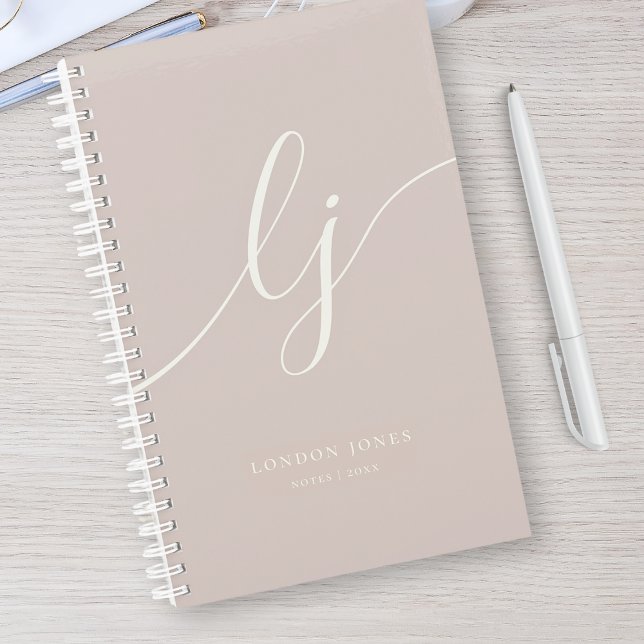 Carnet Girly Monogram Calligraphy Rose Ivory Script Name (Créateur téléchargé)