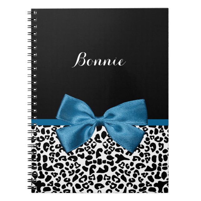 Carnet Girly Name Leopard Print Pretty Cobalt Blue Ribbon (Devant)