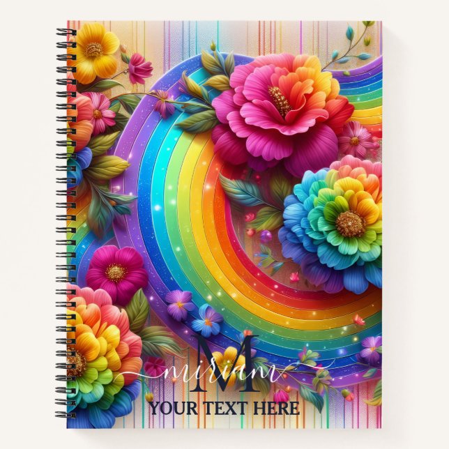 Carnet Girly Rainbow Floral Flower Monogram (Devant)