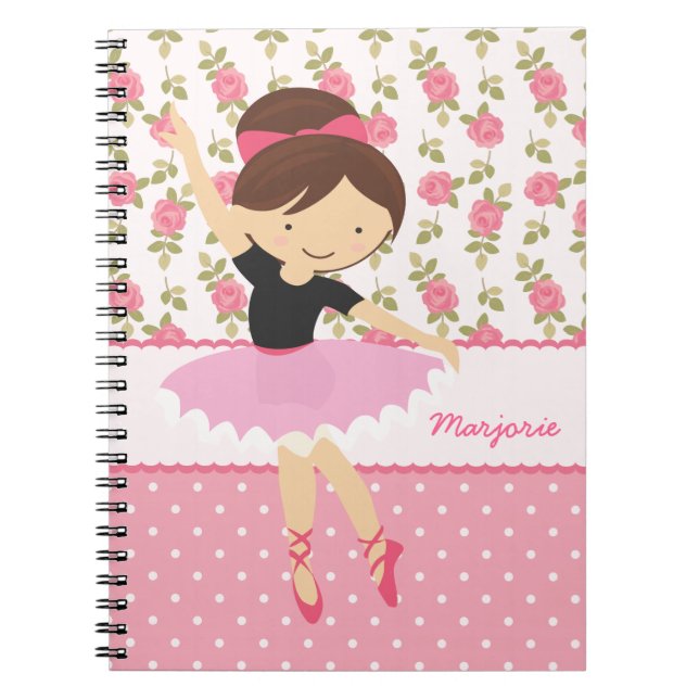 Carnet Girly rose floral de ballerine lunatique (Devant)