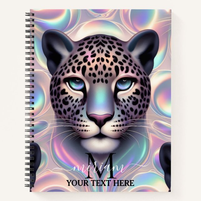 Carnet Girly Tendance Imprimé Léopard Monogramme Opale (Devant)