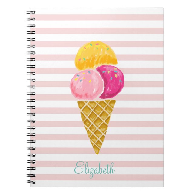 Carnet Glace à l'aquarelle, rayures roses (Devant)
