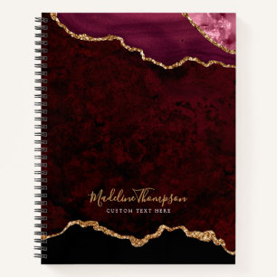 Carnet Glam Burgundy Velvet Agate Géode Gold Script