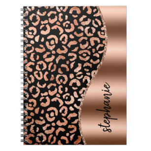 Carnet Glam Faux Foil Leopard Spots Rose Gold Black Name