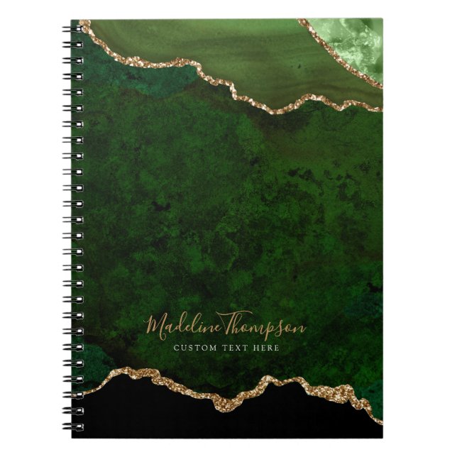 Carnet Glam Green Velvet Agate Géode Gold Script (Devant)