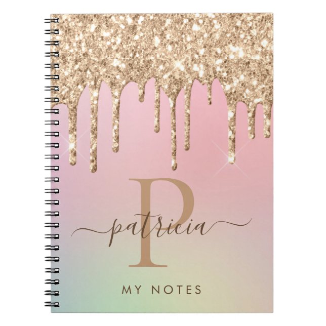Carnet Glam Or Paillettes Élégant Monogramme (Devant)