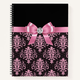 Carnet Glam Rose Bow-Pink Lace-Noir