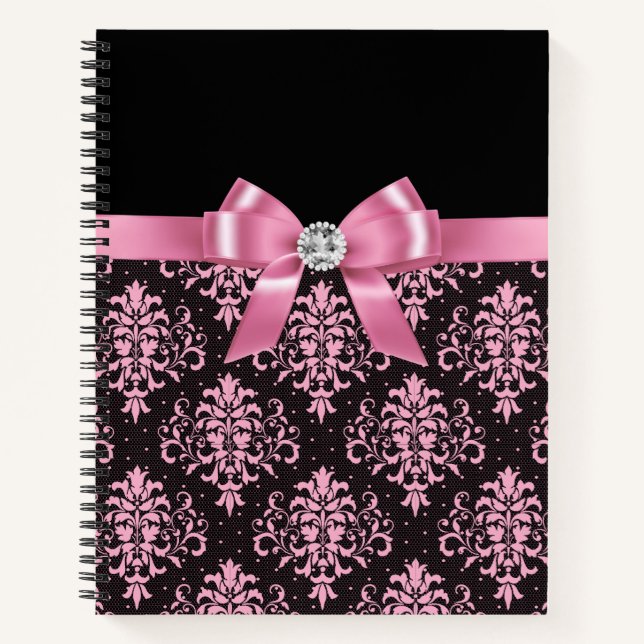 Carnet Glam Rose Bow-Pink Lace-Noir (Devant)