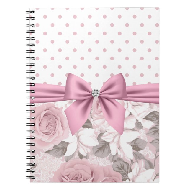 Carnet Glam rose Diamond Bow Pois floraux (Devant)