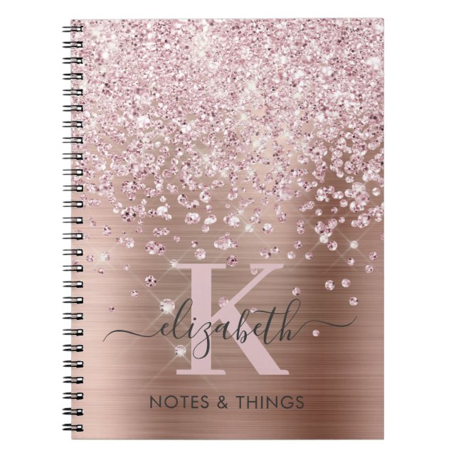 Carnet Glam Rose Gold Parties scintillant Diamond Script  (Devant)