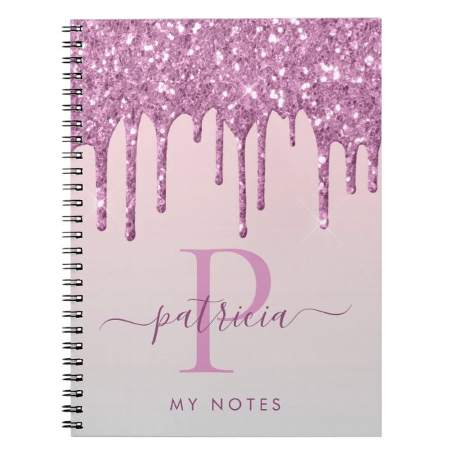 Carnet Glam Rose Paillettes Elegant Monogramme (Devant)