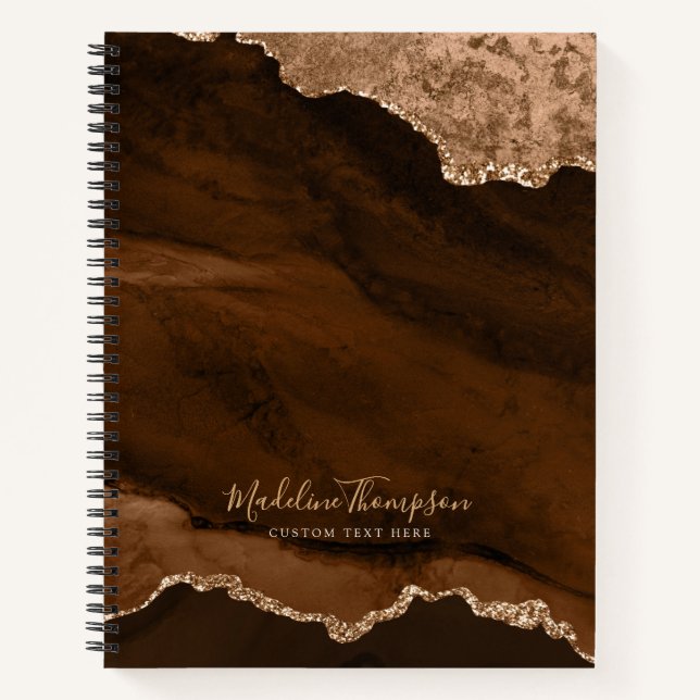 Carnet Glam Rust Gold Velvet Agate Géode Script (Devant)