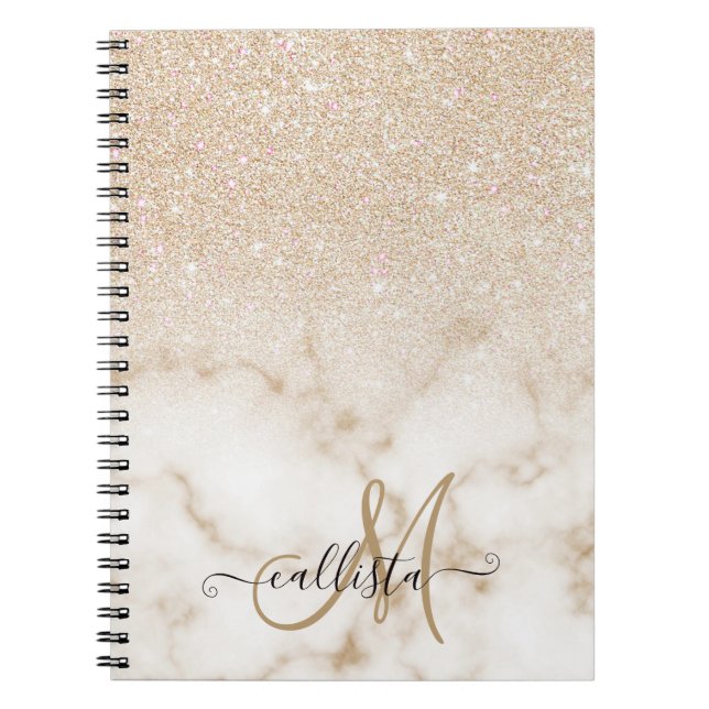 Carnet Glamorous Gold White Glitter ombre (Devant)