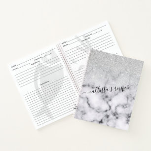Carnet Glamorous Silver White Glitter Marble Gradient