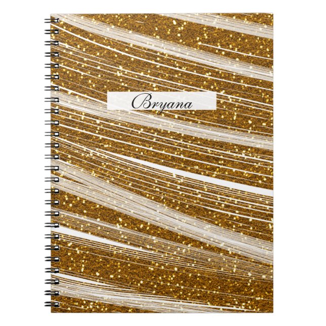 Carnet Glamour Chic à Paillettes Dorées et Blanc (Devant)