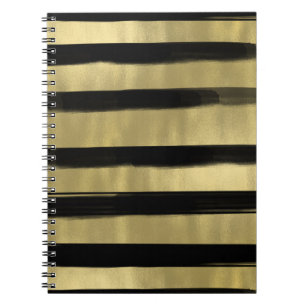 Carnet Glamour Moderne Noir & Or Rayure Coup de Pinceau C