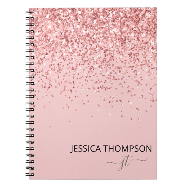 Carnet Glitter Blush Pink Simple Girly Monogram (Devant)