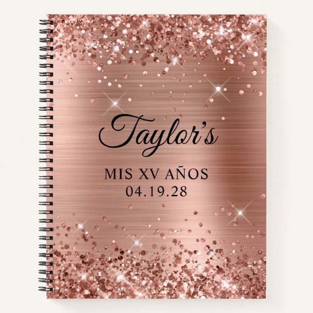 Carnet Glitter Rose Gold Foil Mis XV Anos Invité (Devant)