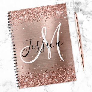 Carnet Glitter Rose or huile noir et blanc Monogramme