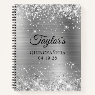 Carnet Glitter Silver Foil Quinceanera Invité