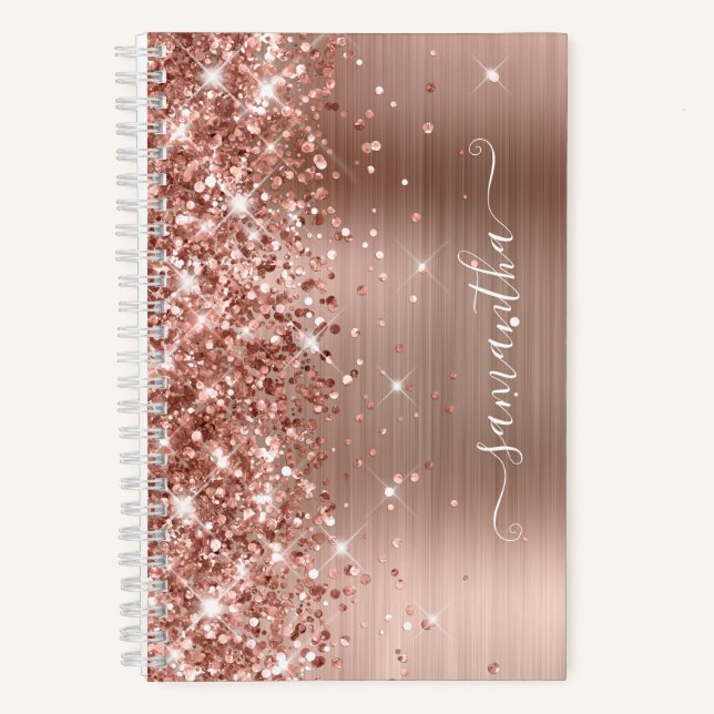 Carnet Glitterie Rose Gold Foil Moderne Fille Signature (Recto)