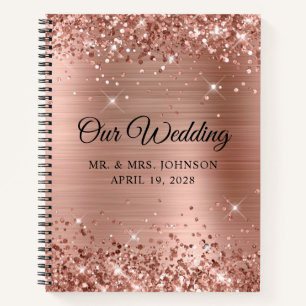 Carnet Glitterie Rose or huile Notre Mariage invité