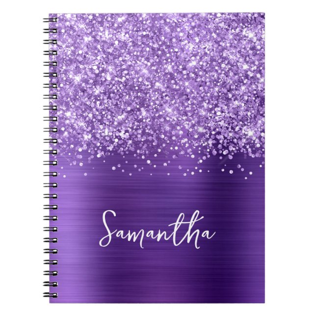 Carnet Glittery Amethyst Purple Glam Nom du script (Devant)