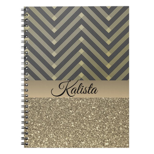 Carnet Glittery Gold et Black Chevron (Devant)
