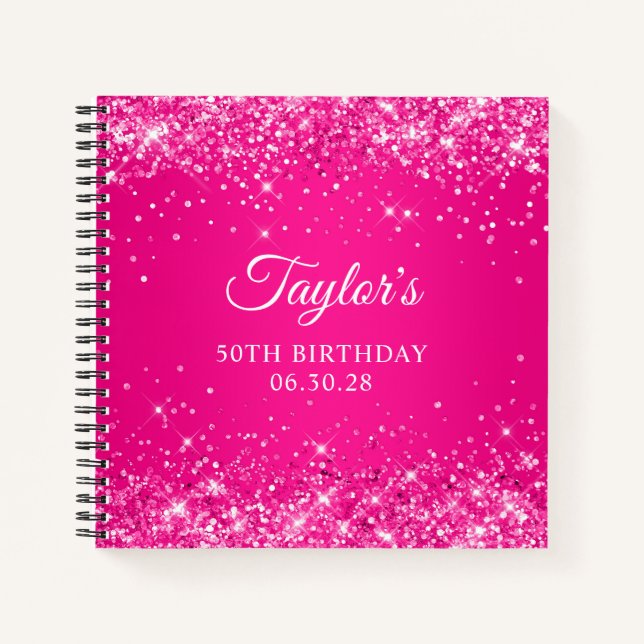 Carnet Glittery Hot Pink Ombre 50e anniversaire invité (Devant)