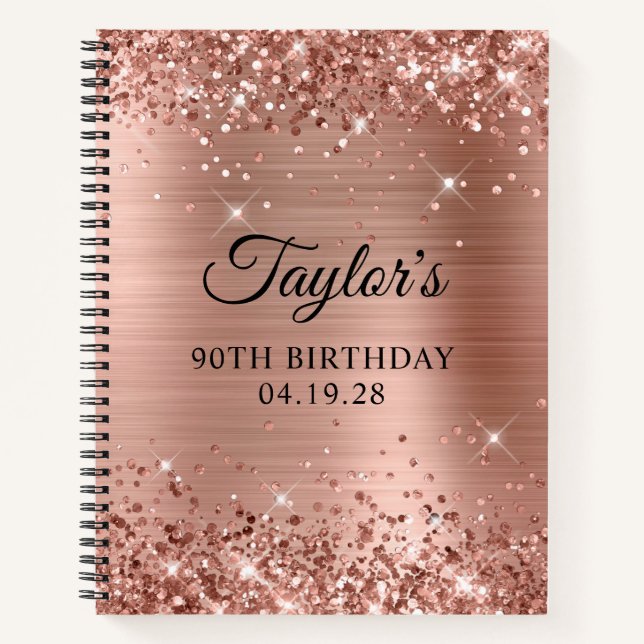 Carnet Glittery Rose Gold Foil 90e anniversaire invité (Devant)