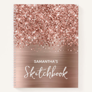 Carnet Glittery Rose Gold Glam Sketbook avec nom