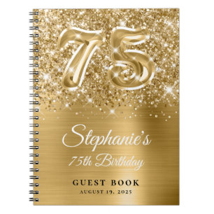 Carnet Glittery Sparkly Gold Glam 75th Birthday Guestbook